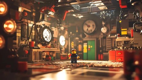 Cozy brick workshop world where one tiny builder dreams big.