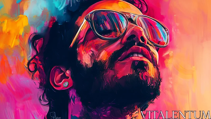 Digital painting portrait with neon chromatic glazing and glare.