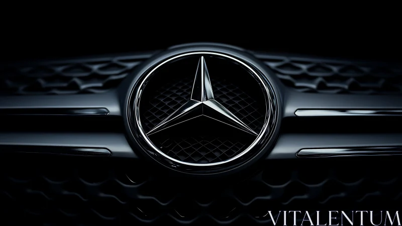 Gleaming star emblem on a sleek luxury car grille.