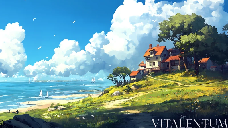 Coastal Estate With Orange Roof Positioned Above Beach Adjacent to Ocean