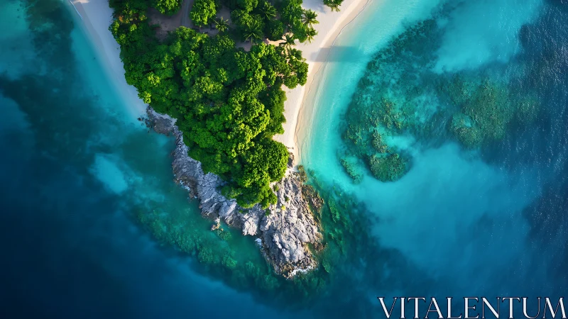 Tropical Coastline with Dense Vegetation: Aerial Perspective.