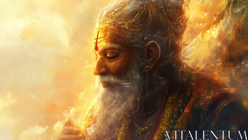 Radiant sage portrait rendered in luminous digital painting