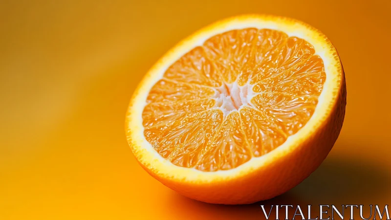 Juicy orange half glows vibrantly against a warm backdrop