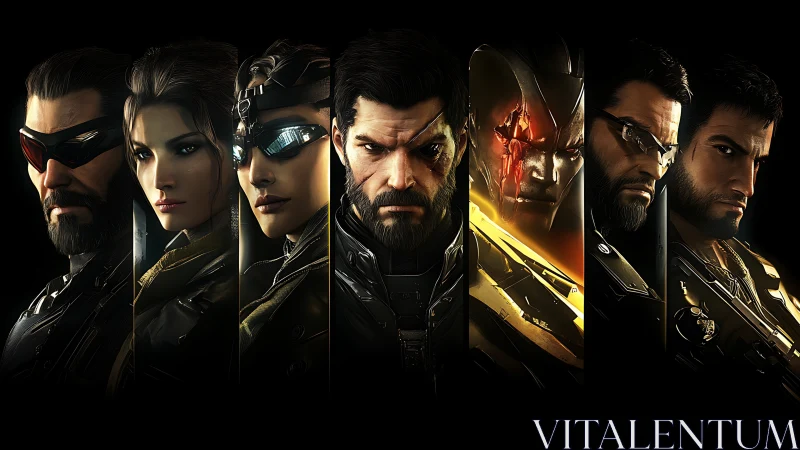 Cyborg operatives rendered with high-contrast cybernetic detailing