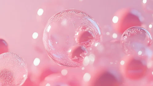 Soft Pink Bubbles in Dreamy Abstract Style with Light Reflections.