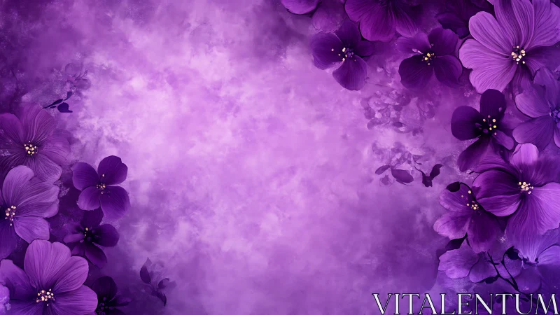 Purple Bloom Reverie: Delicate Flowers Dancing in Violet Mist.
