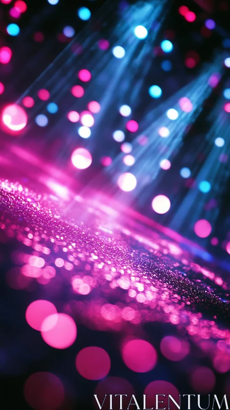 Neon confetti cosmos under electric spotlight rains.