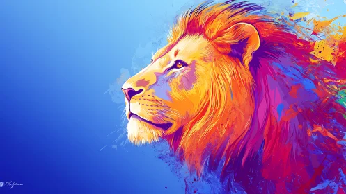 Stylized lion head rendered in multicolor digital profile