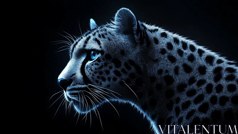 Blue-Eyed Leopard Profile Against Black Background