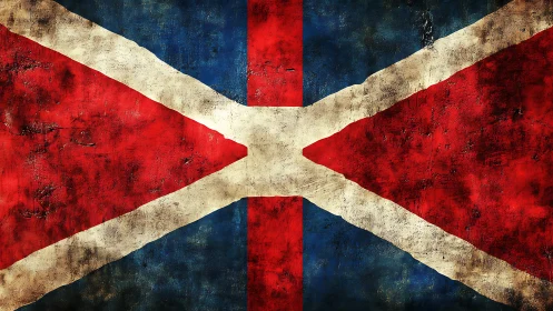 Grungy abstract flag design conveys bold, weathered strength