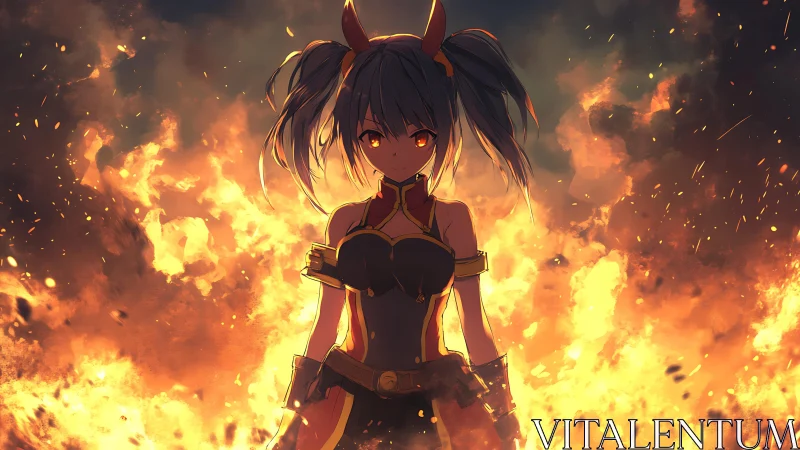 Firelit warrior strides forward as embers crown the night