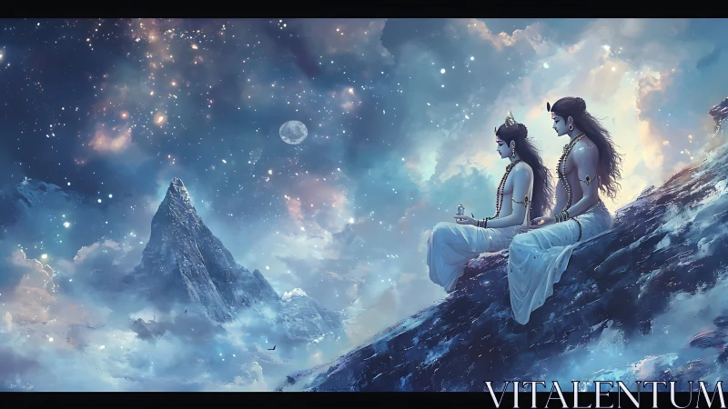 Mountain-top deities pause as galaxies drift past their gaze