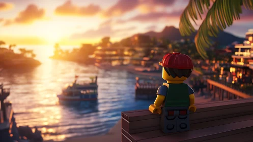Little Explorer Watches Golden Hour Over a Peaceful Village