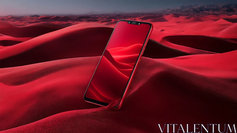 Bold red smartphone rises like a beacon in flowing dunes