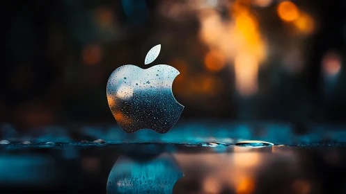 Apple Logo Rendered in Crystalline Water Droplets With Bokeh Ambience