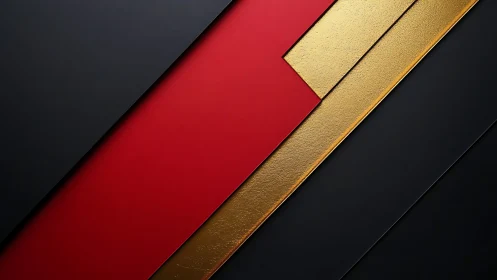 Geometric red and gold diagonal panels in 3D minimalism.