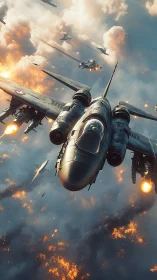 Multiple jet aircraft conduct coordinated aerial attack maneuver