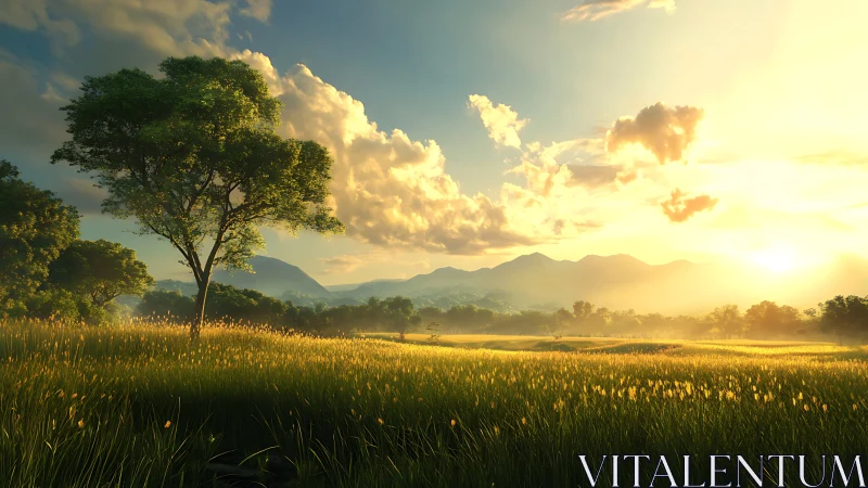 Sunrise pours liquid gold across a whispering meadow