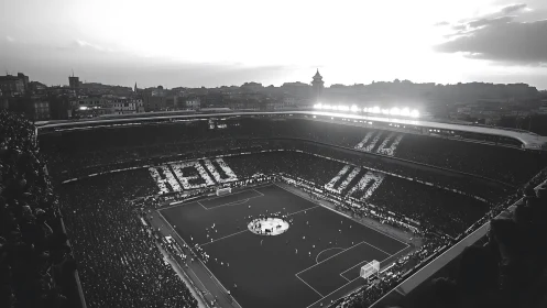 Sunlit stadium crowd sharing electric matchday magic.