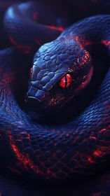 3D neon-lit serpent coiled in dramatic close-up focus.