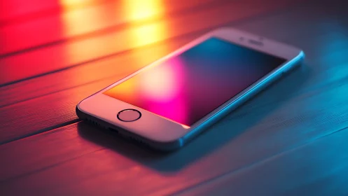 Smartphone Display Illuminated by Vibrant Gradient Lighting