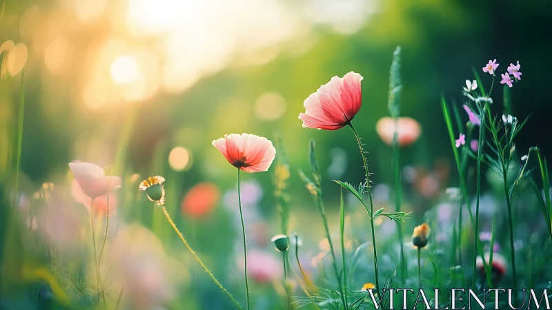 Coral Poppies in Golden Meadow Light.