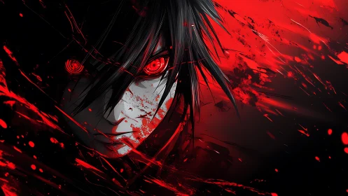 Bloodlit avenger erupts from shadow in searing crimson storm.