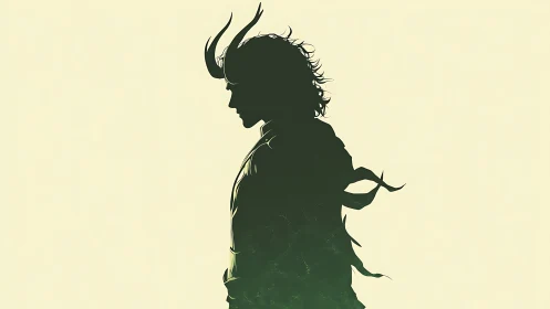 Horned silhouette in green mist evokes enigmatic power.