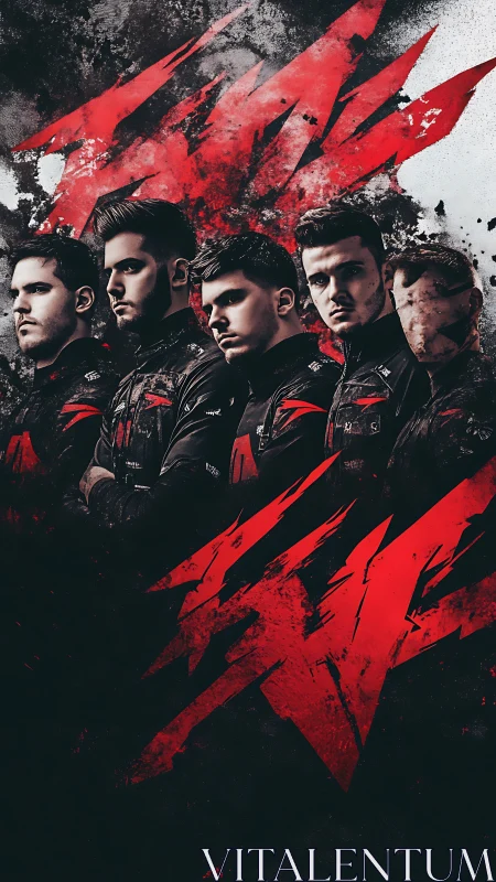 Esports team portrait with bold red claw graphics.