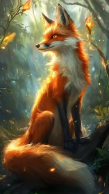 Luminous fox portrait in enchanted forest backlight glow.