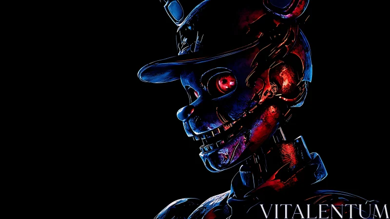 Cyborg bear animatronic in high-contrast neon rim lighting