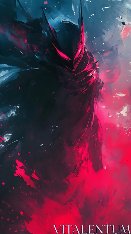 Crimson void wraith rising through electric nebula storm.