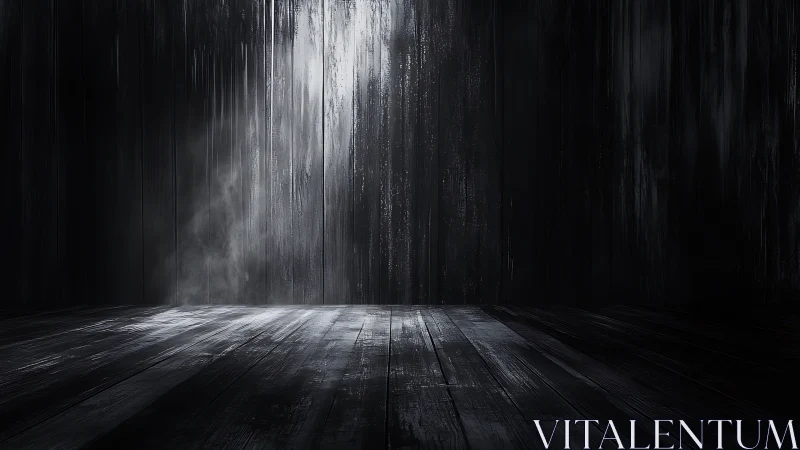 Dimly illuminated wooden interior shows vertical wall streaks