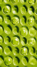 Green plastic bubble wrap texture shows punctured blister grid