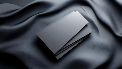Midnight silk waves cradle sleek matte business cards.