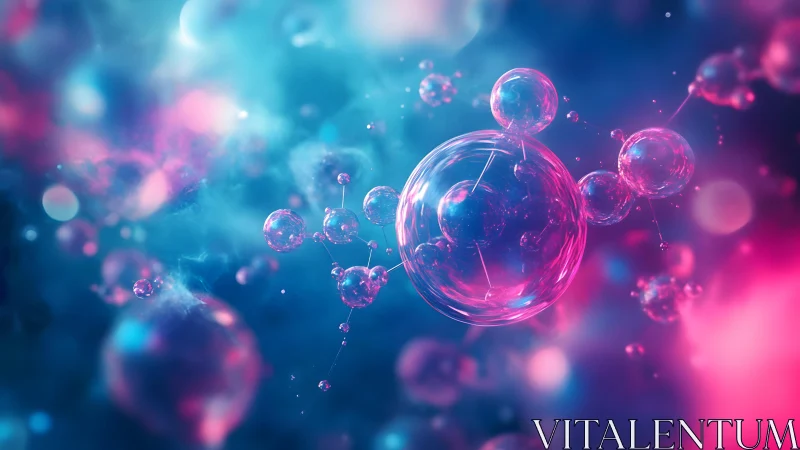 Vibrant Abstract Molecule Art with Pink and Blue Neon Glow.