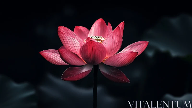 Pink lotus flower in dark background, centered composition.