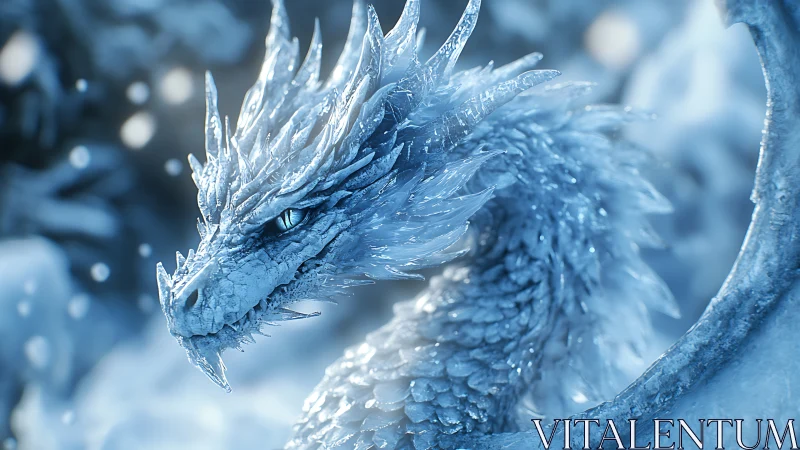 Frostborn dragon coiled in shimmering winter light.