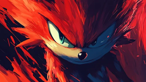 Fierce red creature gazes forward with fiery determination