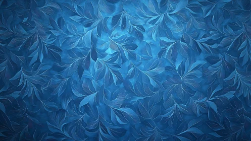 Blue botanical relief pattern with layered leaf filigree.