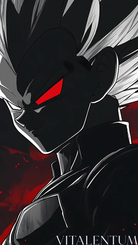 Dark anime warrior in high-contrast red and black lighting.