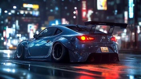 Midnight widebody coupe prowls neon streets like liquid chrome