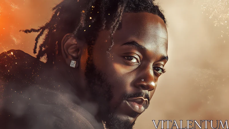 Portrait of man with nose piercing and warm glow.