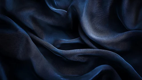 Luxurious navy blue silk fabric with elegant folds, soft lighting.