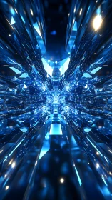 Symmetric blue crystal tunnel with radial refractive light bloom