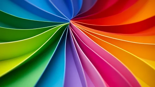 Spiraled rainbow paper arcs swirl into a vivid color vortex.