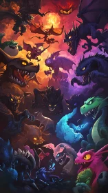 Dragonsworn menagerie of elemental beasts in battle storm.