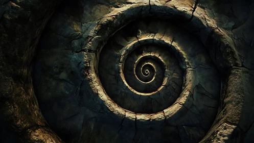 Stone spiral formation twists inward with layered textures