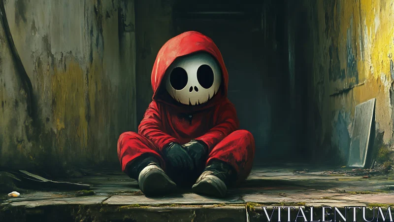 Alleyway ghoul in a red hooded suit resting between worlds.