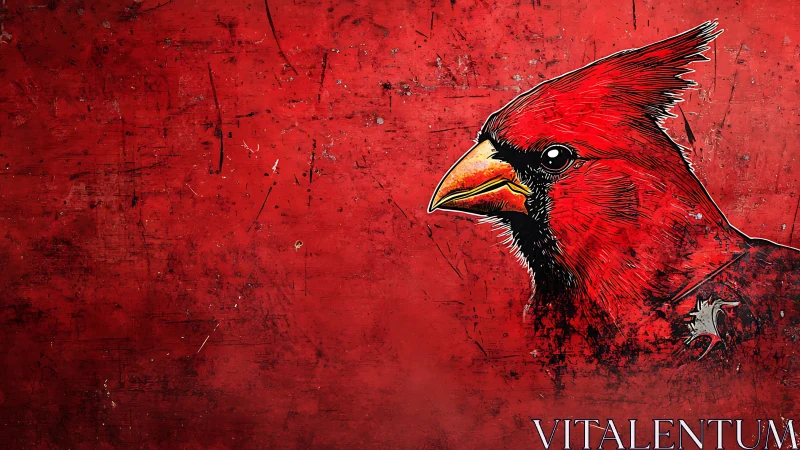Red cardinal illustration on distressed red grunge background.